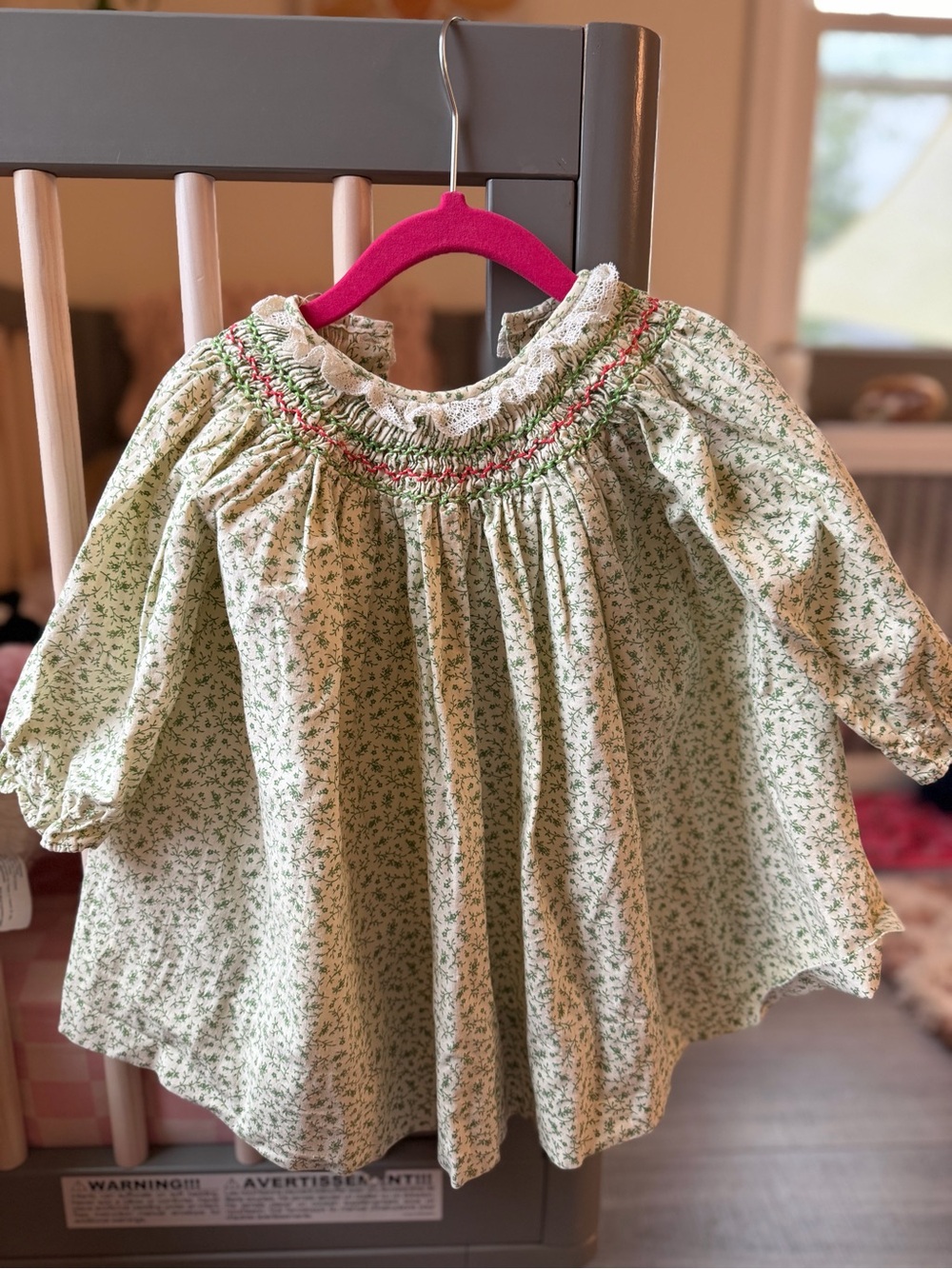 Smocked Green Floral Long-Sleeve Girls’ Blouse